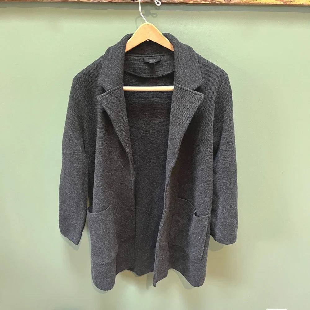 J Crew Merino Wool Blazer Long‎ Cardigan Dark Gray XS Women